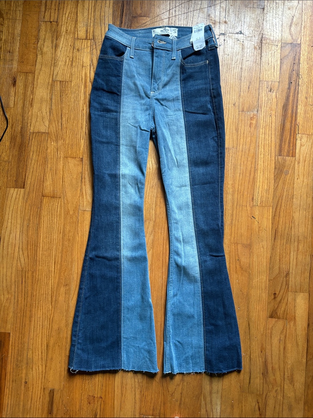 Hollister Two-Tone Blue Panel Flared Wide-Leg Jeans
